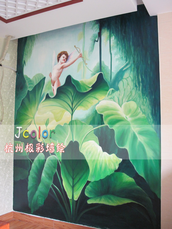 美容院spa房热带雨林壁画-极彩墙绘-极彩墙绘艺术工作